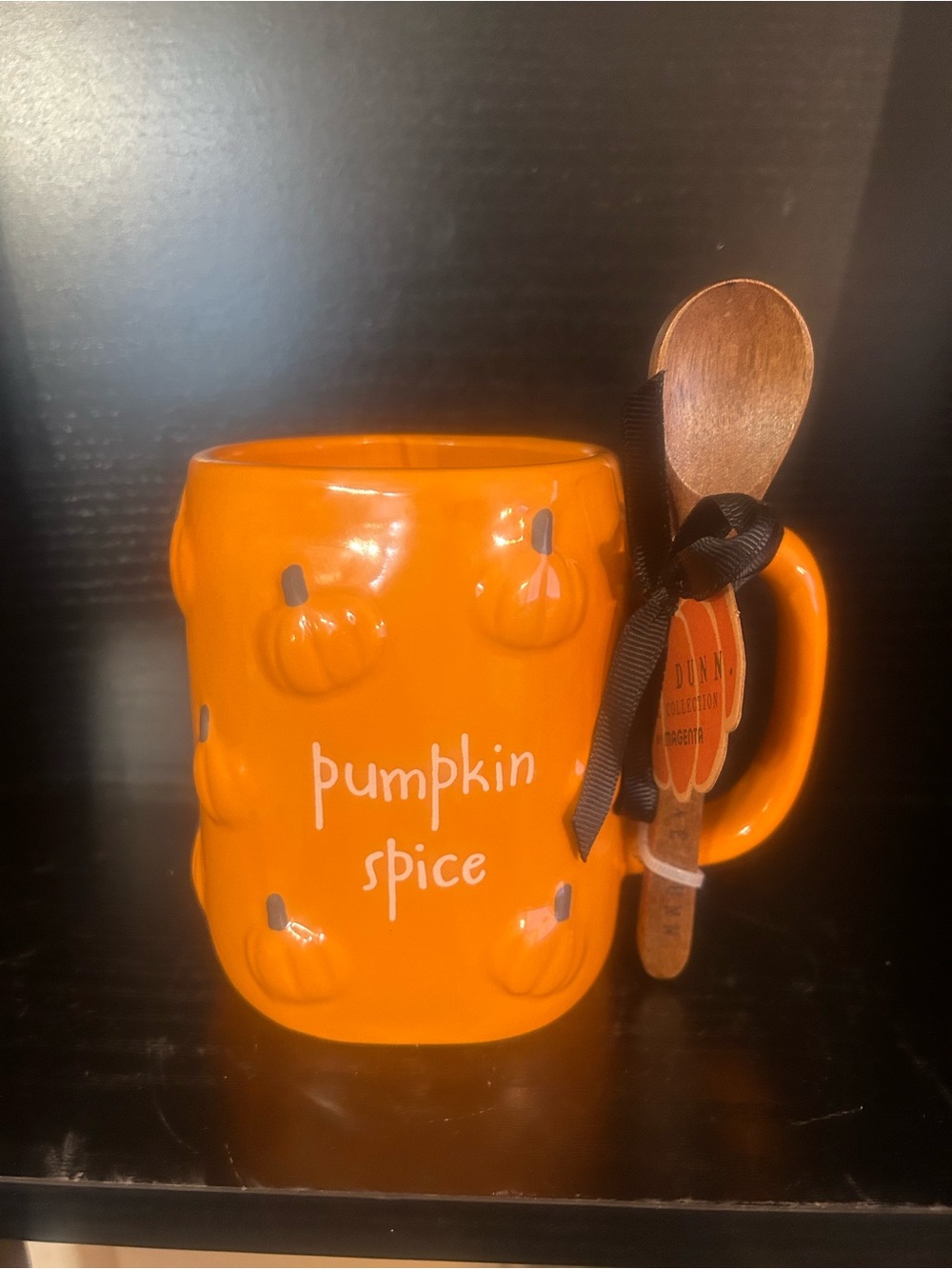Rae Dunn Pumpkin Spice Orange Ceramic Mug with Spoon